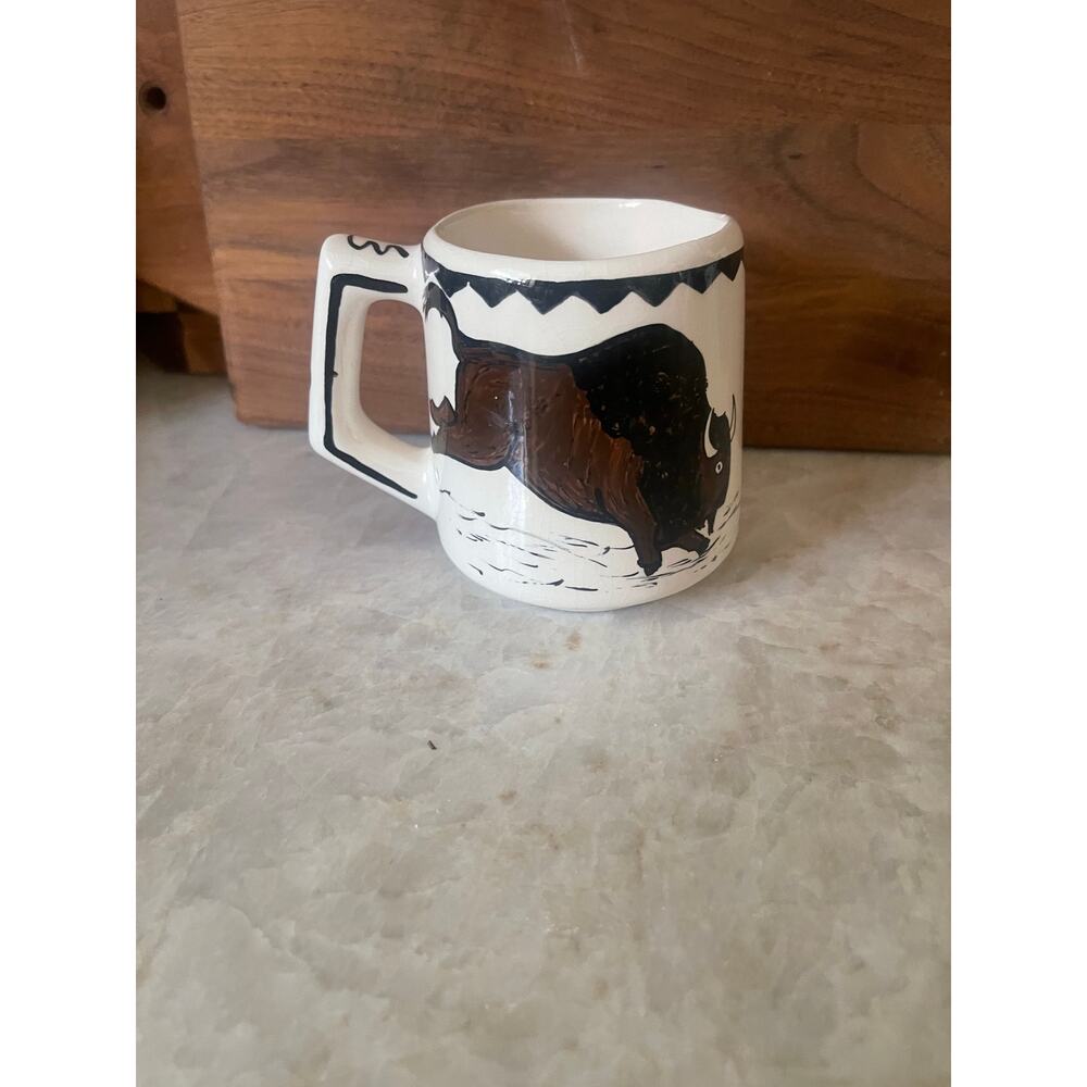 Vintage Native coffee mug Buffalo signed